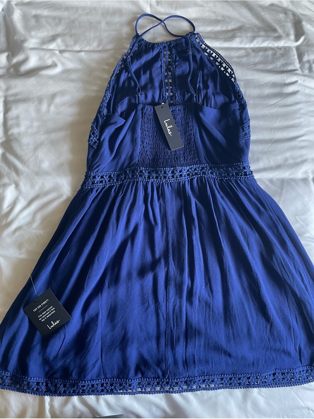 Lulu's Navy Crochet lace Mini Dress - Picture 2 of 6